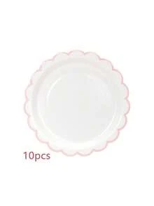 1/10/20/50pcs White Background Pink Lace Party Paper Plates, 7 Inch/9 Inch Dual Size, Suitable For Wedding, Birthday Party, Girls Gathering And Bachelorette Party - Multicolor - View 7