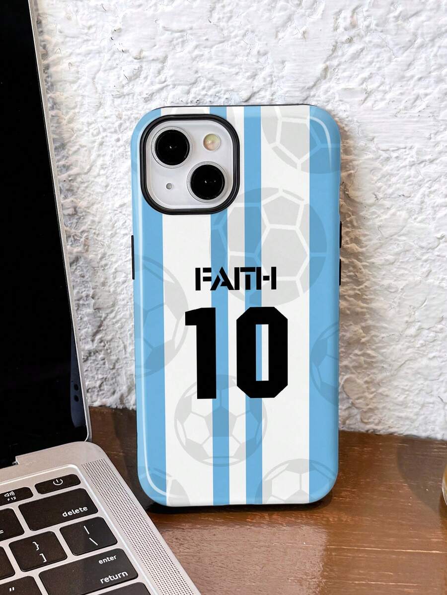 1 buah Casing Ponsel Keras 2-in-1 Pelindung Penuh Gaya Retro Minimalis Garis-garis Olahraga Jersey Teks Iman Angka Tebal Grafik Kekuatan Mengkilap Kompatibel Dengan / 11/12/13/14/15/16/17 Pro Max - MultiWarna - View 1