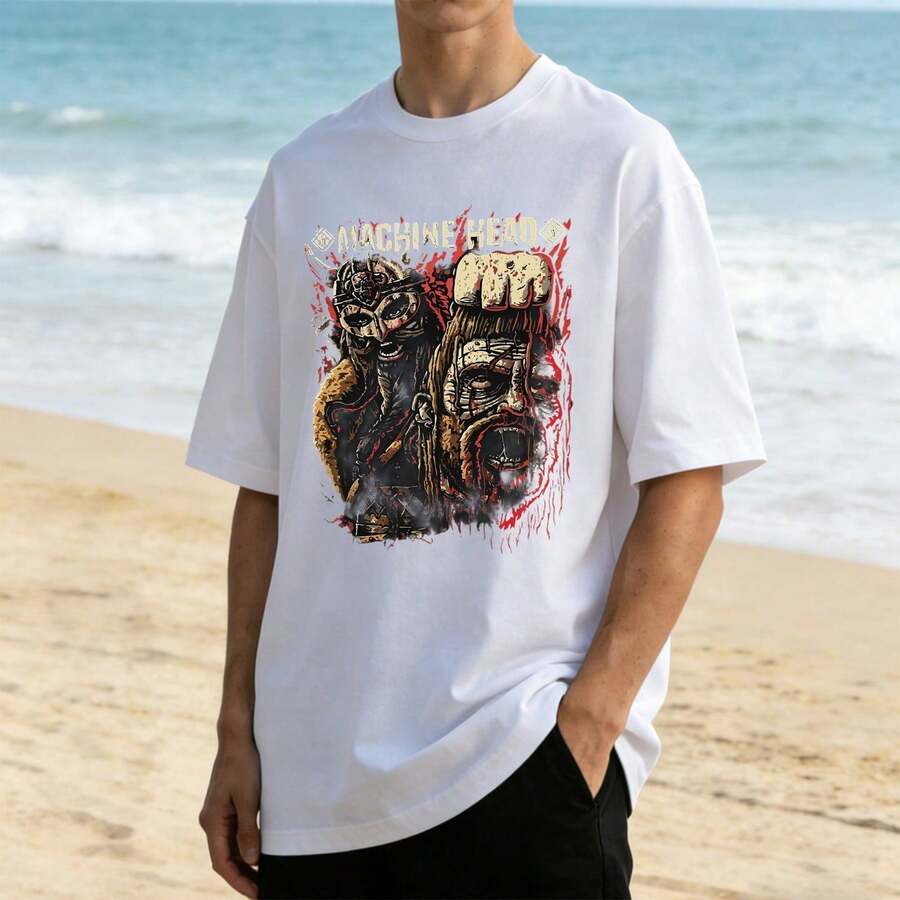 Machine Head Viking Warrior Retro Tshirt, Punk And Streetwear Style, Suitable For Both Men And Women. Excellent Gift Item. - White - View 1