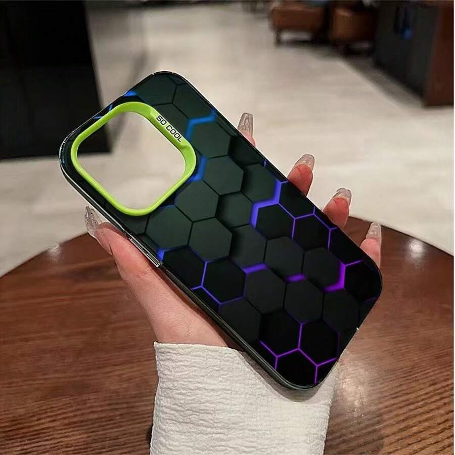 The New Honeycomb Case Is Suitable For Apple 16, Simple 15plus, Matte 17, 13, Premium 14, And Anti-Drop - Casing perak - hijau - kubus sarang lebah - View 1