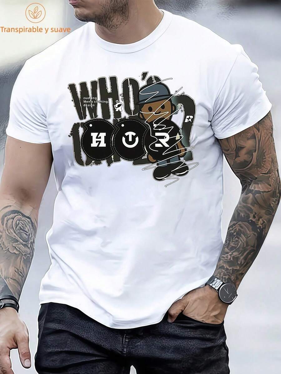 camisas de hombre 220g algodón puro sudaderas gym ropa playeras de hombre playeras short halloween disfraces navidad regalos para hombre Ocio al aire libre Letras de animación envío na - Blanco - Ver 1