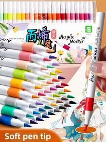 12/24/36/60/72pcs Large Capacity Soft Tip Acrylic Paint Marker Set, Water-Based Quick Dry Smooth Coloring Drawing Pens For Beginners, Multi-Surface Graffiti DIY Rock Wood Canvas Ceramic, Back To School School Art Supplies - Sets - View 1