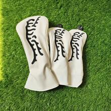 Premium Minimalist Golf Wood Club Headcover, Single-Line Tiger Stripe Embroidery Design, Soft PU Leather Anti-Collision Golf Club Head Cover - White - View 4