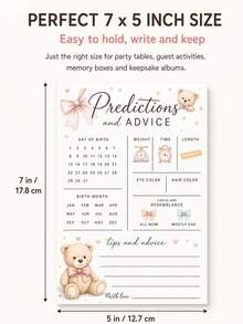 Pink Sweet Style Bow Teddy Bear Baby Prediction Cards, Gender Neutral Baby Shower Guessing Game Cards, Baby Girl Gender Reveal Party Decoration, Baby Shower Game, Gender Reveal Decoration - Multicolor - View 9