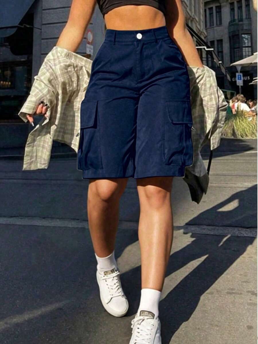 大尺碼多口袋純色休閒時尚秋季工裝短褲 夏季