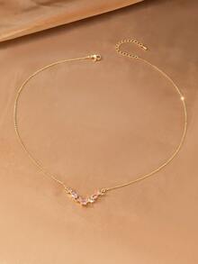 1pc Elegant Luxury Floral Branch Leaf Pendant Necklace, Sparkling Cubic Zirconia, Women Girls Daily Commute Date Versatile Neck Accessory, Ramadan Eid Al-Adha Valentine's Day Gift - Multicolor - View 7