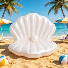 1pc Pearl Decorated Light Pink Seashell Inflatable Float, Luxury Mermaid Style Pool Lounger With Handles, Adult Water Sofa - Baby Pink - View 6