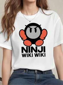 Camiseta de Mujer con Diseño Gráfico de Dibujos Animados SoftCute, Algodón Premium, Diseño Gráfico, Estilo Hip-Hop Urbano, Transpirable, Cuello Redondo Básico, Camiseta de Algodón para Mujer - Blanco - Ver 1