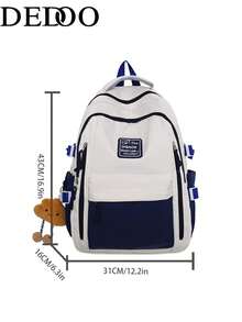 Dedoo Mochila ergonómica de gran capacidad con diseño de bloques de color, estilo académico minimalista, adecuada para estudiantes de vuelta a la escuela y desplazamientos diarios (sin colgante) - Azul - Ver 5