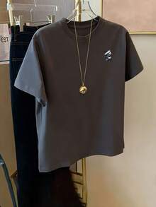 Camiseta de Manga Corta para Hombre, Nueva Colección Verano 2026, Estampado Moderno, Cuello Redondo, 100% Algodón, Versátil - Gris - Ver 10