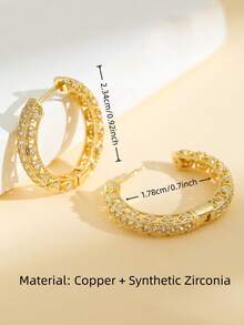 CHICAT Women's Luxury Geometric Heart-Shaped Hoop Earrings, Hollow Design With Double-Row Pave Cubic Zirconia, Exquisite Fashion Jewelry Gift - Gold - View 6