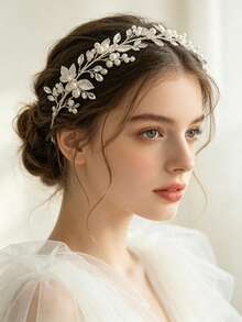 1pc Silver Flower Handmade Crystal Rhinestone Headband, Sparkling Dress Accessory, Princess Wedding Banquet Headpiece, Anniversary Gift, Mori Style Hair Accessory - Silver - View 2