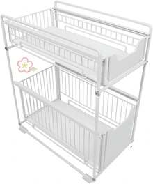 HUOLE Kitchen Organizer, 2-Tier Pull-Out Shelf Cabinet, Stackable Under-Sink Organizer With Storage Drawers, Kitchen, 37.4 * 26.5 * 44 (White) NXGZ - 80*30*57 公分 - 不鏽鋼 - 查看 3