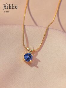 Hihho pieza Collar Minimalista de Moda con Colgante de Circonita, Cadena de Serpiente de Acero Inoxidable en Tono Dorado, Collar Delicado para Mujer - azul real - Ver 10