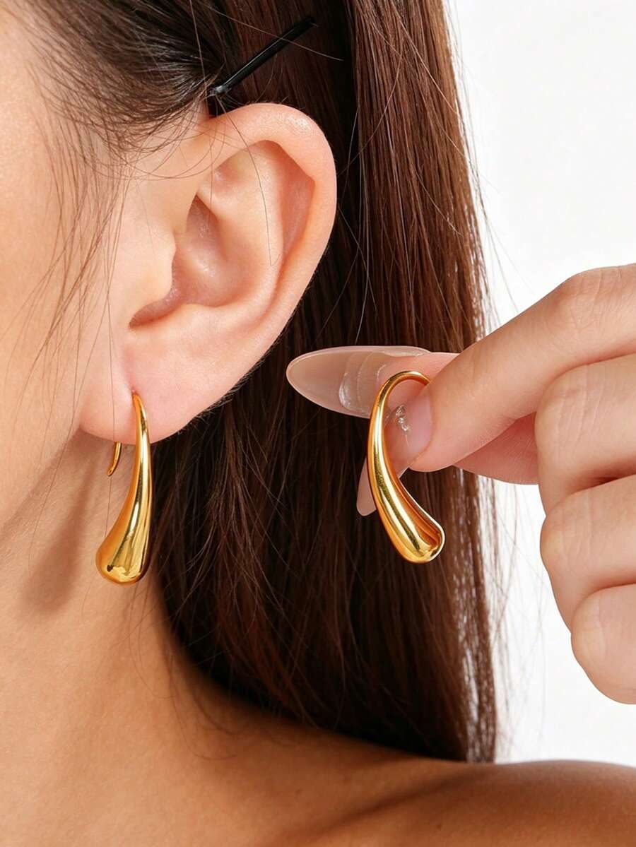 MECYLIFE 1 Pair Women's Simple Stainless Steel Water Drop Earrings, Everyday Wear Jewelry - Yellow Gold - View 1