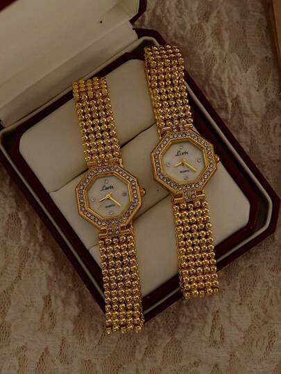 1pc New French Elegant Fashion Rhinestone Waterproof Women's Watch, Vintage Casual Exquisite Square Dial Quartz Watch, Stainless Steel Band, Gold And Silver Optional, Suitable For Daily Life And Outings