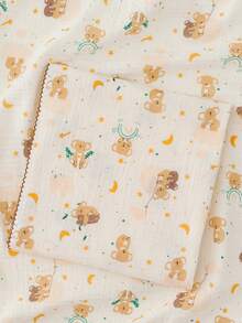 1pc 100*100cm Baby Soft Breathable Absorbent 2-Layer Floral Trim Muslin Swaddle Blanket - Multicolor - View 11