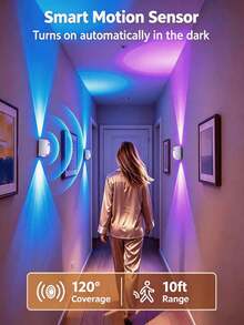 1 pieza Luz de pared LED, Luz con sensor de movimiento, Luz decorativa con degradado RGB, Luz nocturna regulable, Modo de sensor de Body humano + Control remoto de doble control, Adecuada para entrada, escaleras, pasillo, mesita de noche, escritorio y armario, Perfecta para diversas decoraciones de ambiente. (Capacidad de batería 1200 MAh) - Lámpara de pared RGB - Máx. - Ver 4