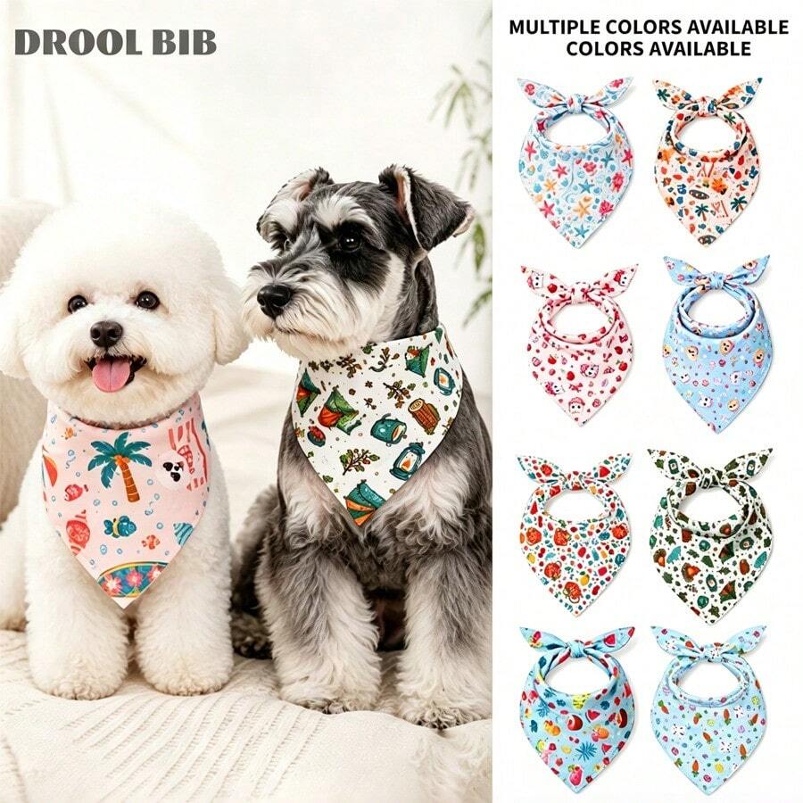 1/2pcs Hip-Hop Style Pet Bandana (Random Color) Lightweight Summer Drool-Proof Scarf, Adjustable Triangle Bib For Small Dogs And Cats, Suitable For Teddy, Bichon, Ragdoll Cat And Shih Tzu, Breathable Cotton Fabric - Multicolor - View 1