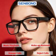 SENBONO 智慧音訊眼鏡 - 觸控操作穿戴式科技、Hi-Fi 音質、內建麥克風、USB 充電、無線連接，適用於音樂、輕量裝飾眼鏡、通話與戶外活動 - 送給男士與女士的完美禮物 - 查看 1