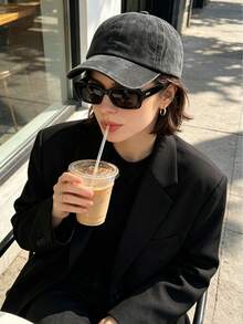 1pc Washed Distressed Cotton Ponytail Baseball Cap, Hollow Top High Ponytail Friendly, Adjustable Back UV Protection Hat, Women's Daily Street Vintage Style - Multicolor - View 2