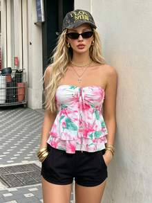 Women's Casual Sexy Bohemian Strapless Tie-Up Top, Suitable For Daily Wear, Summer Beach Vacation, Dating, Party - Multicolor - View 2