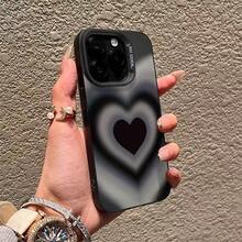 Shadow Herz ist geeignet für die neue Apple 15 Pro Max Handyhülle, 16 Pro, Premium 14 Pro, 3D 17 - Silbernes Gehäuse – Schwarz – Doppelbildherz - Übersicht 3