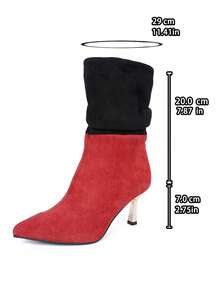 planare Women's New Fashion Casual Ruched Pointed Toe Slip-On Motorcycle Boots Western Boots Stiletto High Heel Mid-Calf Ankle Boots Winter Fashion Boots - Red - View 10