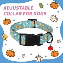 Fall Festival Pumpkin Dog Collar, Teal Polyester Adjustable Collar With Floral & Leaf Print, Autumn Season Neck Strap For Small To Medium Dogs - Mixed color - View 2