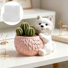 Cute Samoyed Dog Shaped Clay Silicone Mold Flowerpot, Embossed Dog Hug Flowerpot Shape Planting Succulent Plant Flowerpot Gypsum Mold, DIY Gypsum/Resin/Clay Dog Storage Box Mold, Ideal Choice For Home Decoration And Holiday Gifts - A - View 5