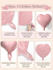 2/10/12/24pcs Pink Cream 18 Inch Heart Shaped Foil Balloons With 38 Inch Heart Shaped Printed Bow Foil Balloons, Suitable For Baby Shower, Gender Reveal, Newborn Party Decoration - Multicolor - View 6