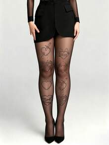 1 Pair Women's Plus Size Thin Tights, Y2K Fashion Style, Fashion Enthusiasts' First Choice, Perfect For Daily Wear - Black - View 6