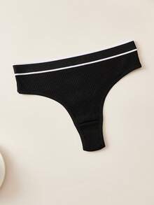 4pcs/Pack Women's Sexy Thong Soft Solid Color Minimalist Underwear - Multicolor - View 3