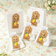 5/10sets Summer Lemon Daisy Keychain Sets With White Organza Bags & Thank You Tags,Suitable For Bridal Shower ,Baby Shower ,Wedding, Guest Mini Souvenir Present - View 8