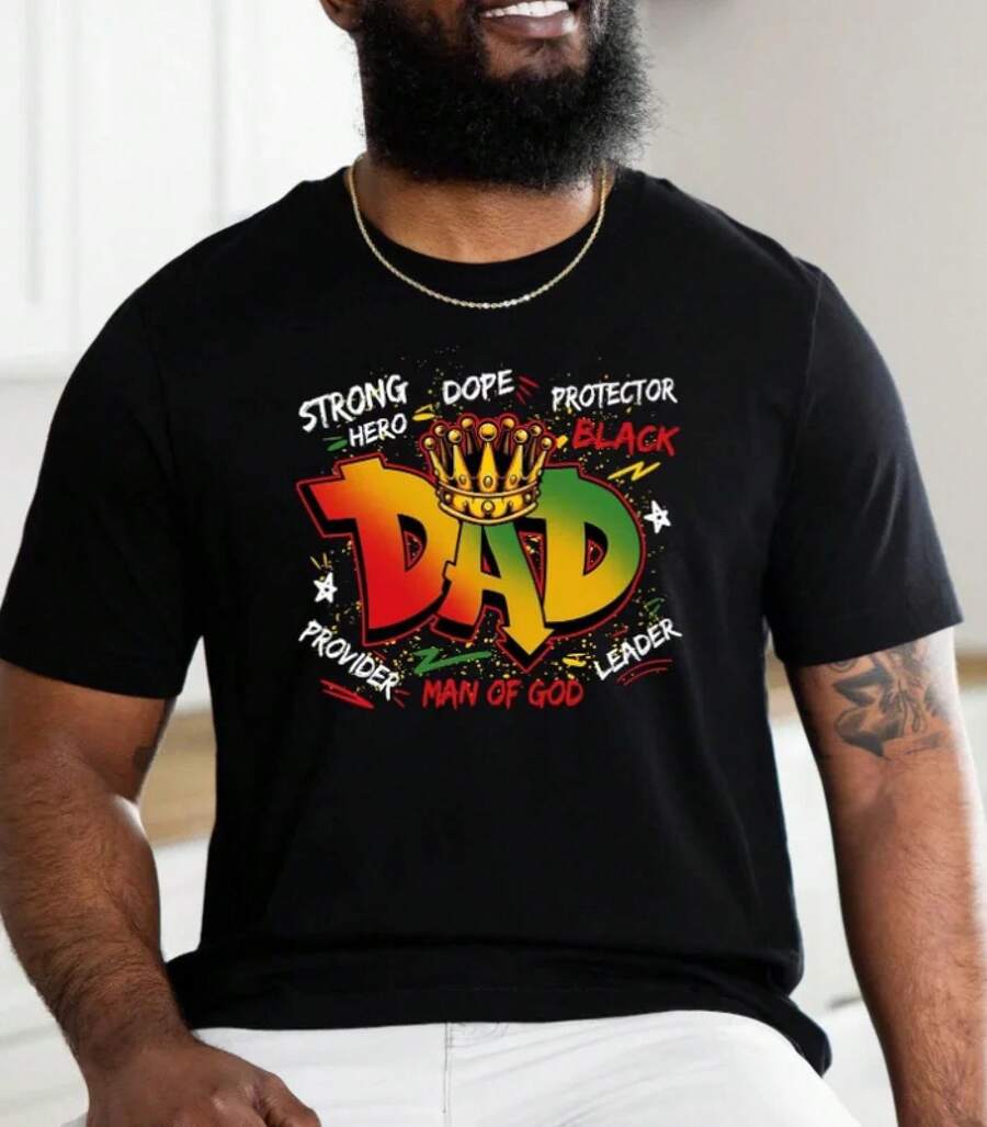 Black Dad T-Shirt, T-Shirt For Dad, Man Of God T-Shirt, Father's Day T-Shirt, Gift For Black Dad, Strong Dad T-Shirt, Juneteenth Dad T-Shirt - Black T-Shirt - 黑色 - 查看 1