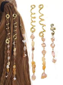 3pcs Bohemian Style Stone Decorated Hair Scrunchies, For Hair Styling,Hair Clip,Party, Claw Clips - Multicolor - View 13