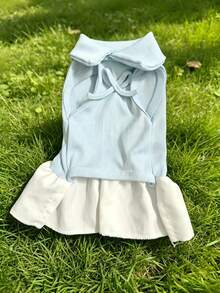 1件寵物狗貓波羅領洋裝 夏季薄款 小狗比熊馬爾濟斯夏季衣服 寵物服飾狗貓夏季背心薄款波羅領洋裝 小狗服飾 - 淺藍色 - 查看 11