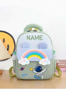 1pc Mini Back To School Personalized Customized Fashionable Cute Cartoon Rainbow, Unicorn, Astronaut Theme Backpack, Zipper Closure Nylon Material, Adjustable Shoulder Straps, Handheld, Suitable For School, Shopping, Outdoor Travel, Daily Use. Birthday Gift. - Multicolor - View 10