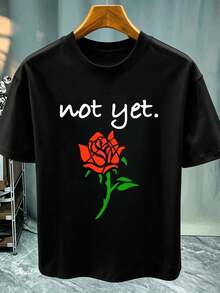 Schwarzes Herren-T-Shirt mit Rosenprint, ideal für den Frühling, Rundhalsausschnitt, lockere Passform, Hip-Hop-Streetstyle, bequem und mit tollem Print. - Schwarz - Übersicht 2