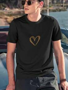 Latido con estampado de leopardo para hombre, camiseta de moda con gráfico de pulso de ECG, divertida camiseta de verano - Negro - Ver 2