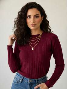 Long-Sleeved Modal Knit Blouse For Cold/Warm Winter. - Color caoba - Ver 3