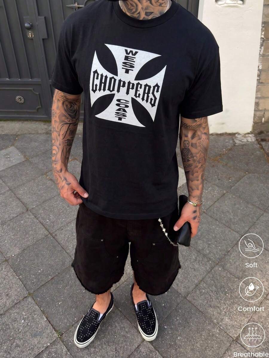 Unisex T-Shirt, 100% Cotton, Regular Fit, Graphic Print, Short Sleeves, Casual Style, Summer Streetwear, Urban Style, Printed Top, Vintage Fashion, Soft And Breathable. - 淺灰紫 - 查看 1