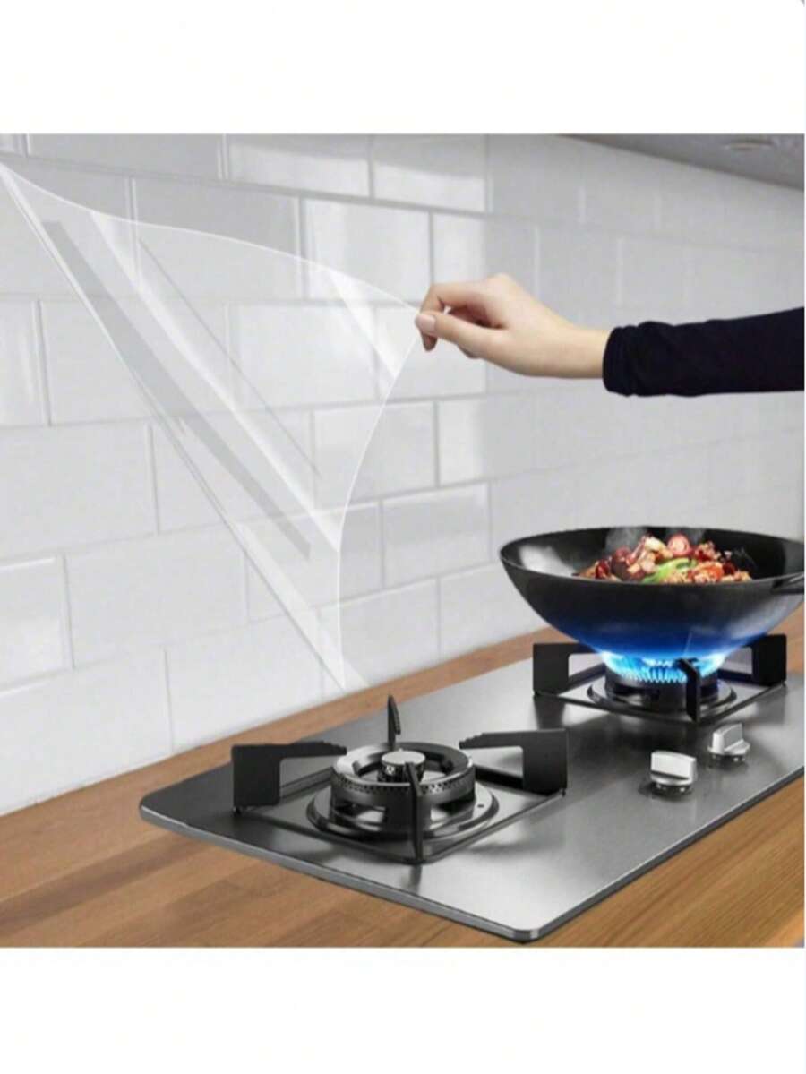 1pc Extra Large Transparent Oil-Proof Kitchen Sticker, Suitable For Glass And Cabinets, Waterproof Anti-Stain Wall Tile Protective Film - View 1