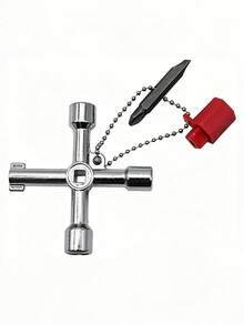 4 Way Sillcock Key Cross Key Zinc Alloy Multifunction Universal Key 4 In 1 Wrench Key For Plumbers Electricians Train Door Electrical Cupboard Box Elevator Water Meter Valve - A - View 8
