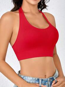 Top deportivo y camiseta de tirantes sin costuras - Top de yoga acanalado tipo halter con espalda abierta - Multicolor - Ver 6