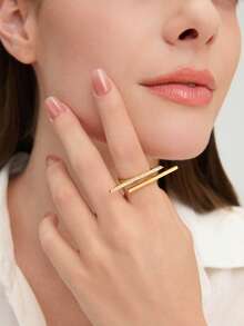 Ashenrae 1 chiếc nhẫn thép không gỉ kéo dài tối giản thời trang có đính kim cương giả - Vàng - Xem 7