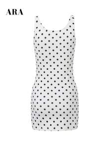 ARA CHIC Vestido Mini Blanco con Lunares, Cuello en V, Cordón Ajustable, Sin Mangas, Vestido Ajustado de Verano para Vacaciones, Playa, Brunch, Cita, Salida y Fiesta - Blanco - Ver 8