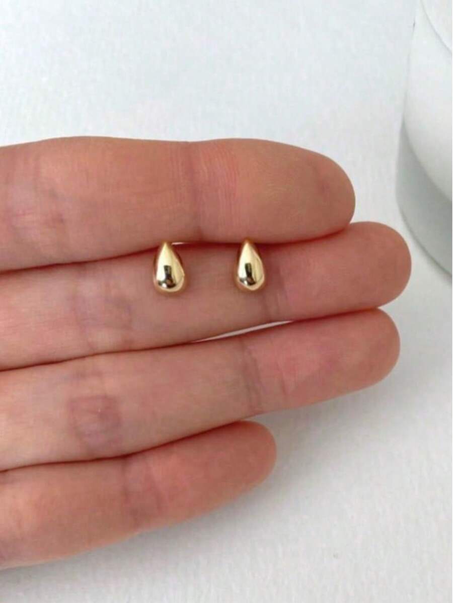 1 par de pendientes de botón de gota de agua de plata de ley 925, diseño de lujo minimalista de estilo Ins, versátil para el trabajo y el uso diario - gotitas de agua - Ver 1