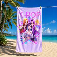 1 pieza Toalla de playa con estampado de grupo de chicas K-POP multicolor, material de microfibra, secado rápido, suave y absorbente, adecuada para baño, playa, piscina, gimnasio, toalla de baño versátil de uso múltiple - Negro - Ver 16