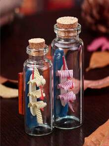 12pcs Glass Jars And Bottles With Cork Stoppers, Used As Wish Bottles Or Bead Storage Containers, Transparent Material. - G - View 2